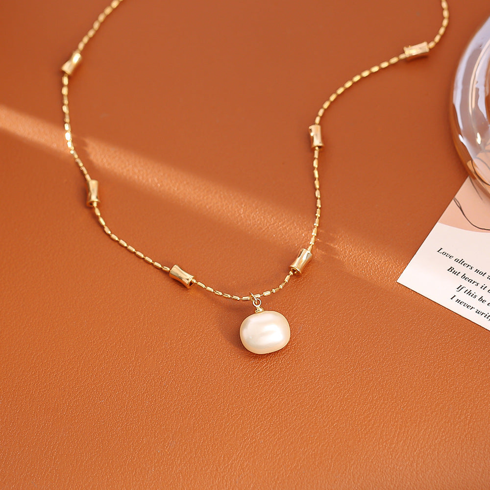 Sugar Pearl Bamboo Necklace High-end Simple Stud Earrings
