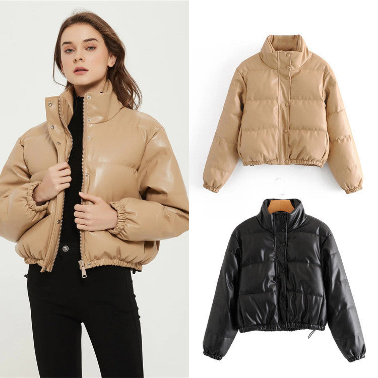 Casual Pure Color Simple ImitationLeather Cotton Clothes Women