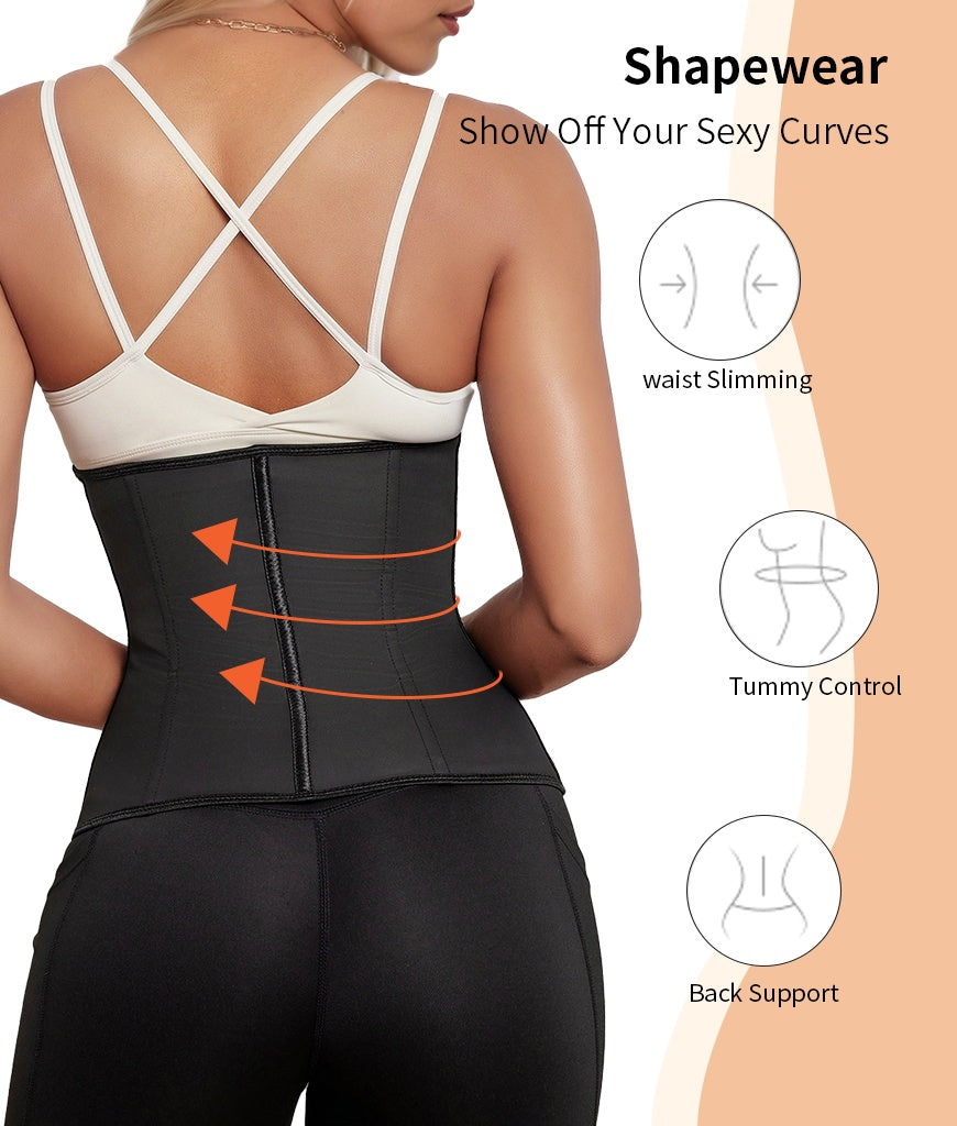Waist Trainer For Women Latex Sport Underbust Steel Boned Corset Shapewear With Zipper Hook Shapewear Double Control Body Shaper Workout Fajas Colombianas Moldeadoras Stomach Strapless Shapewear
