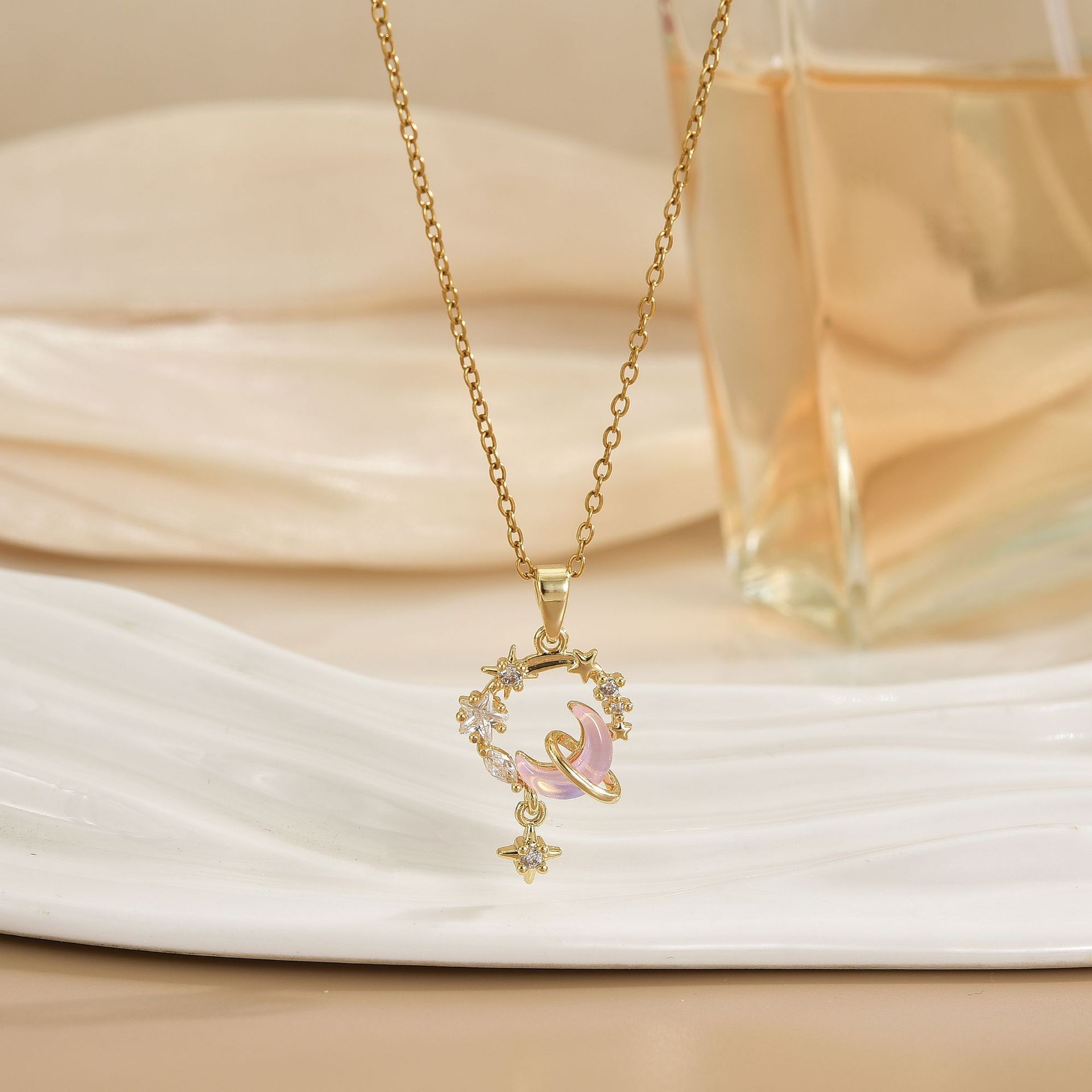 Micro-inlaid Zirconium Moon Ring Light Luxury Temperament Gorgeous Necklace For Women
