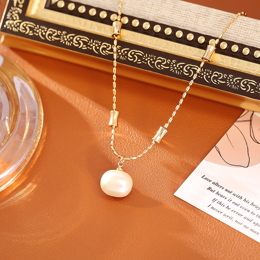 Sugar Pearl Bamboo Necklace High-end Simple Stud Earrings