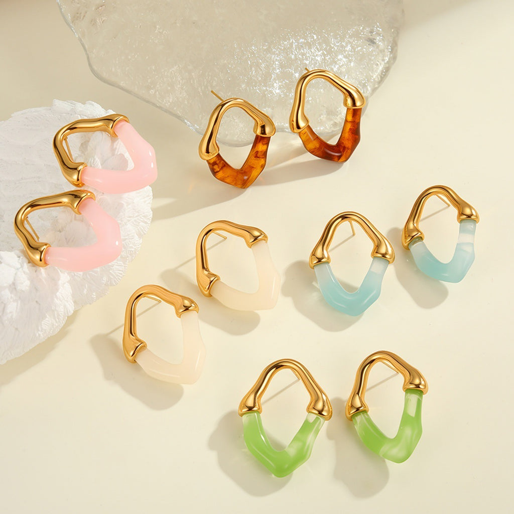 Color Resin Stitching Stainless Steel Earrings