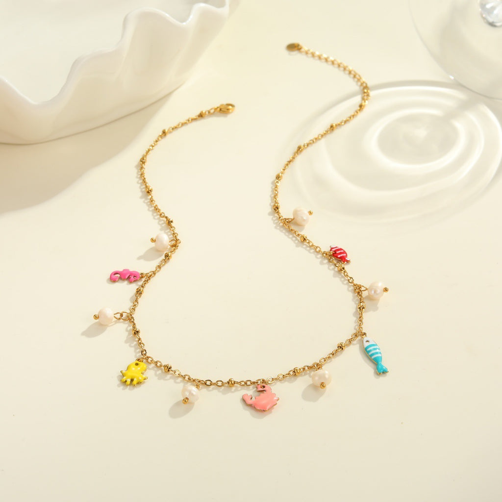 Pendant Vacation Style Stainless Steel Necklace Dopamine Titanium Steel Bracelet Design Sense