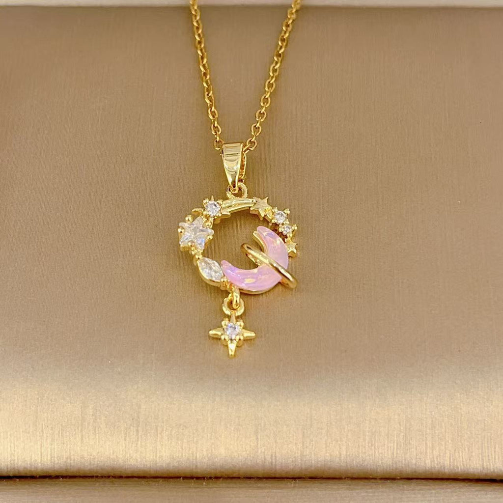 Micro-inlaid Zirconium Moon Ring Light Luxury Temperament Gorgeous Necklace For Women